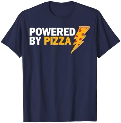 Funny Powered By Pizza Gift Kids Men Women Cool Pizza Lover T-Shirt - T-Shirt | Navy