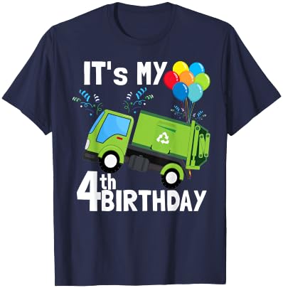 It's My 4th Birthday Garbage Truck 4 Birthday Boy Gift T-Shirt - T-Shirt | Navy