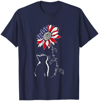 Women Cat Sunflower 4th of July Faith Freedom Patriotic T-Shirt - T-Shirt | Navy