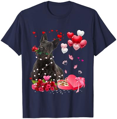 Funny Scottish Terrier Rose Heart Happy Valentine Day Dog T-Shirt - T-Shirt | Navy