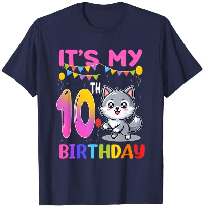 10th Birthday Wolf 10 Year Old Birthday Party Wolves Lover T-Shirt - T-Shirt | Navy