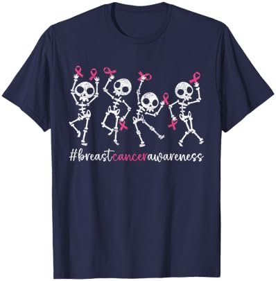 Pink Ribbon Breast Cancer Awareness Skeleton Women Men Kids T-Shirt - T-Shirt | Navy