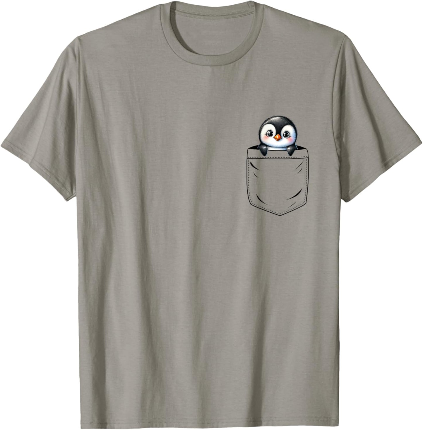Penguin Lovers Cute Funny Penguin In Pocket , Small, Grey T-Shirt - T-Shirt | Sand