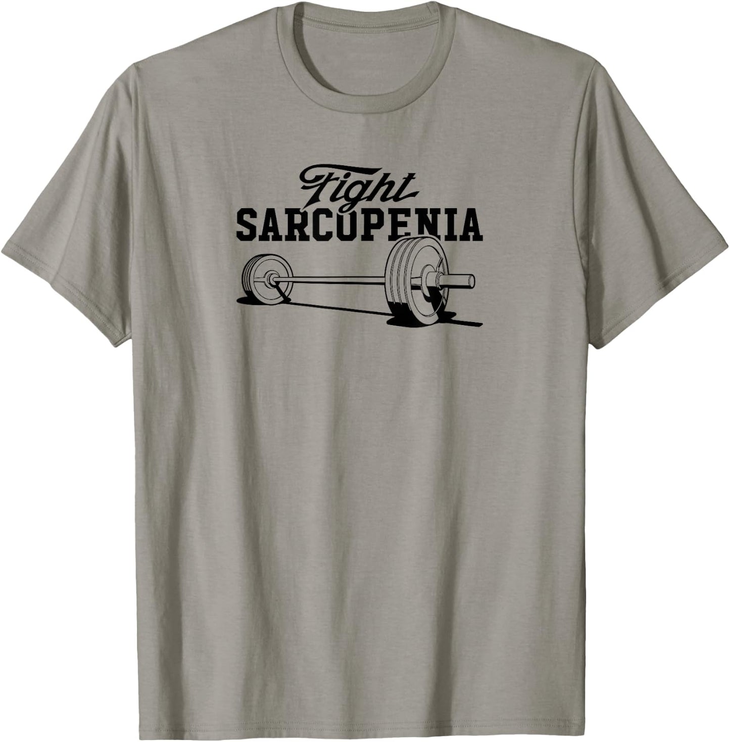 Fight Sarcopenia Barbell for Baby Boomers Exercise Scientist T-Shirt - T-Shirt | Sand