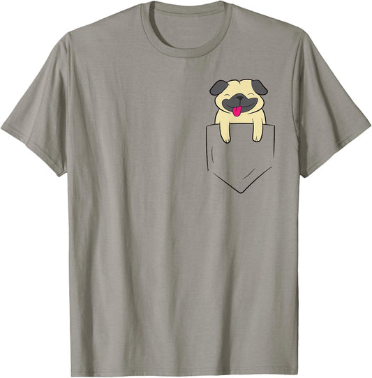 Pug Dog In Pocket Cute Pocket Pug Dog T-Shirt - T-Shirt | Sand