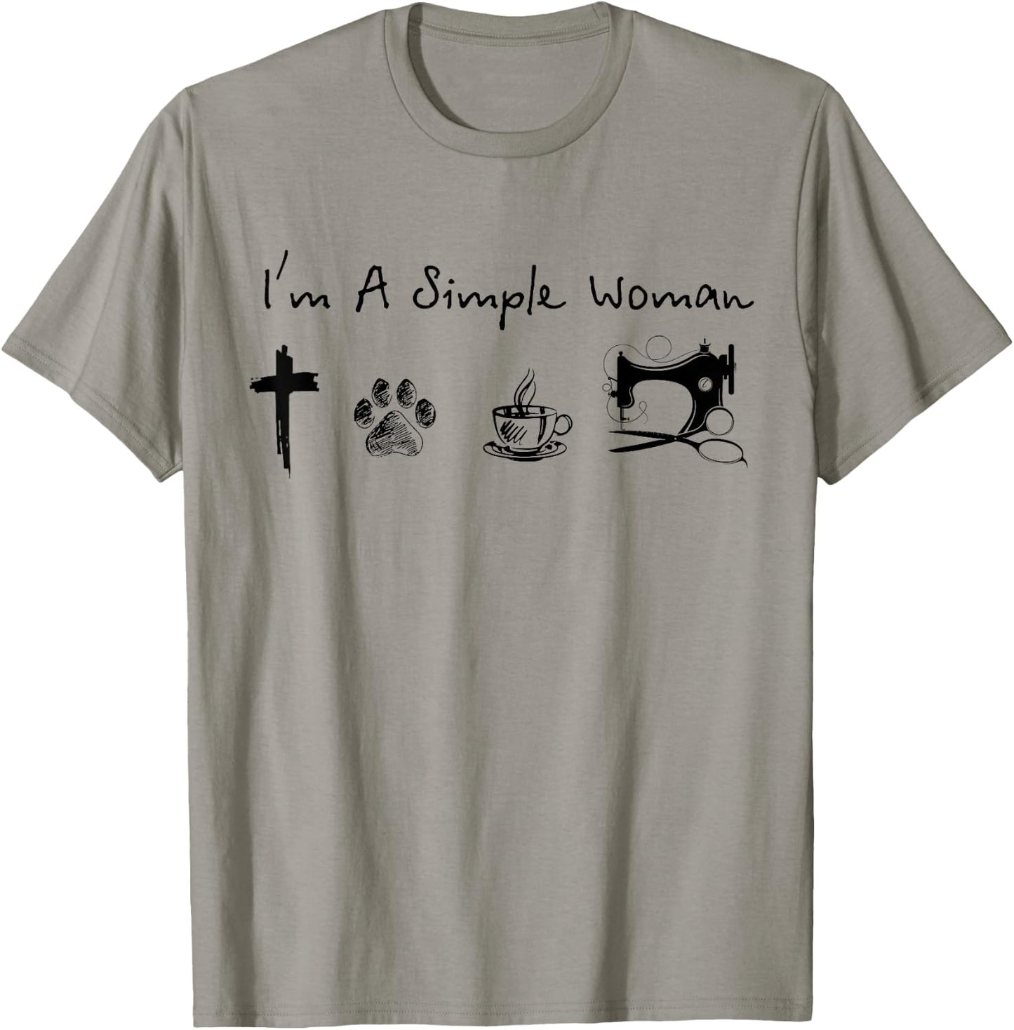 I'm a simple woman jesus dog coffee sewing T-Shirt - T-Shirt | Sand
