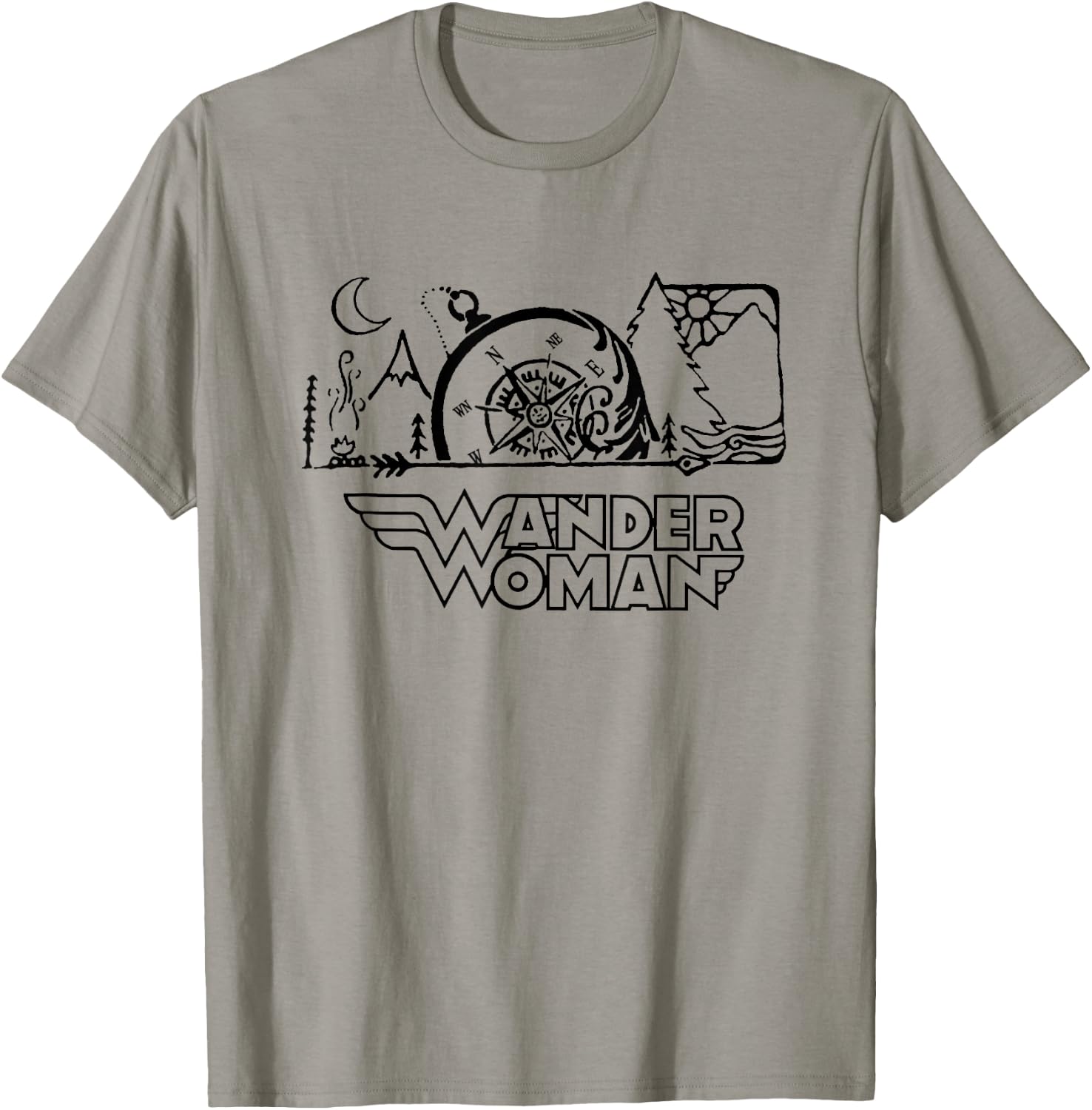 Wander Woman Compass Camping Hiking Mountain Outdoor Lover T-Shirt - T-Shirt | Sand