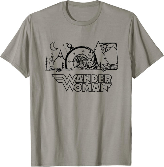 Wander Woman Compass Camping Hiking Mountain Outdoor Lover T-Shirt - T-Shirt | Sand