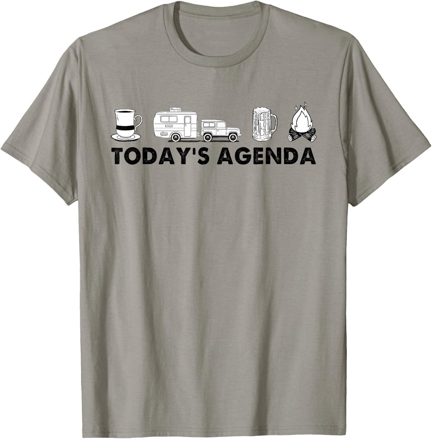 Todays Agenda Camping Camper Rv Coffee Beer And Campfire T-Shirt - T-Shirt | Sand