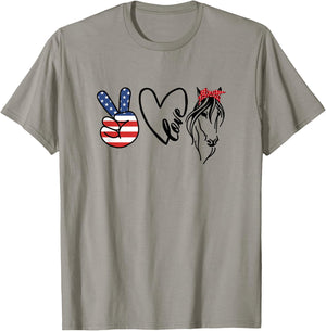 Cowgirls Shirts Americana Peace Love Horses 4th of July T-Shirt - T-Shirt | Sand