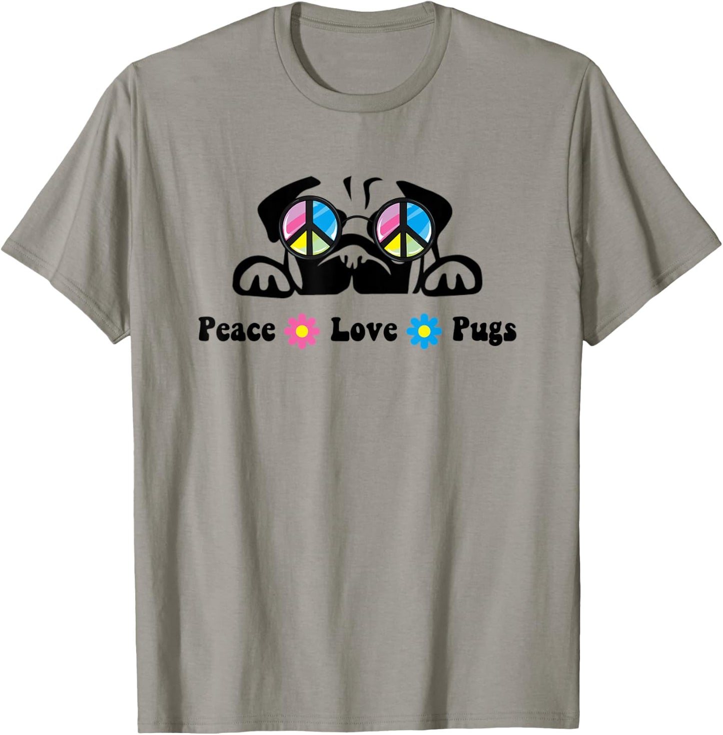 Cute Peace Love Pug Sunglasses Hippie Peace Sign T-Shirt - T-Shirt | Sand