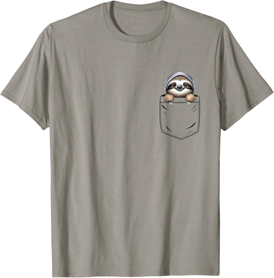 Sloth Lovers Cute Funny Sloth In Pocket T-Shirt - T-Shirt | Sand