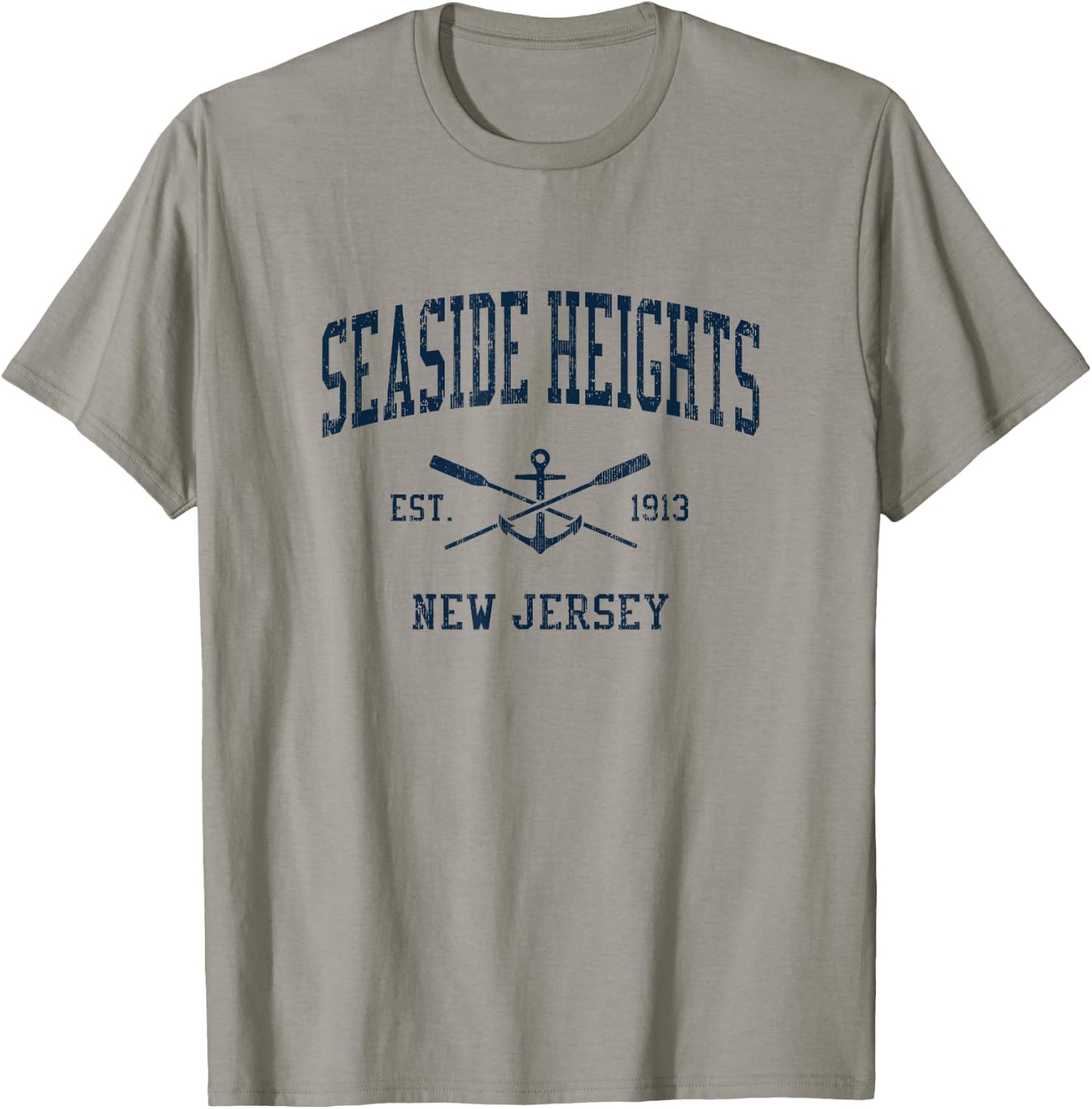 Seaside Heights NJ Vintage Navy Crossed Oars & Boat Anchor T-Shirt - T-Shirt | Sand