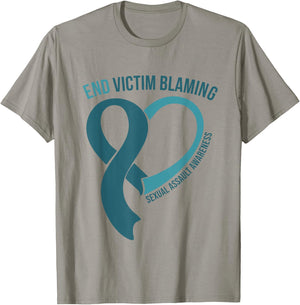 End Victim Blaming April Sexual Assault Awareness Teal Heart T-Shirt - T-Shirt | Sand