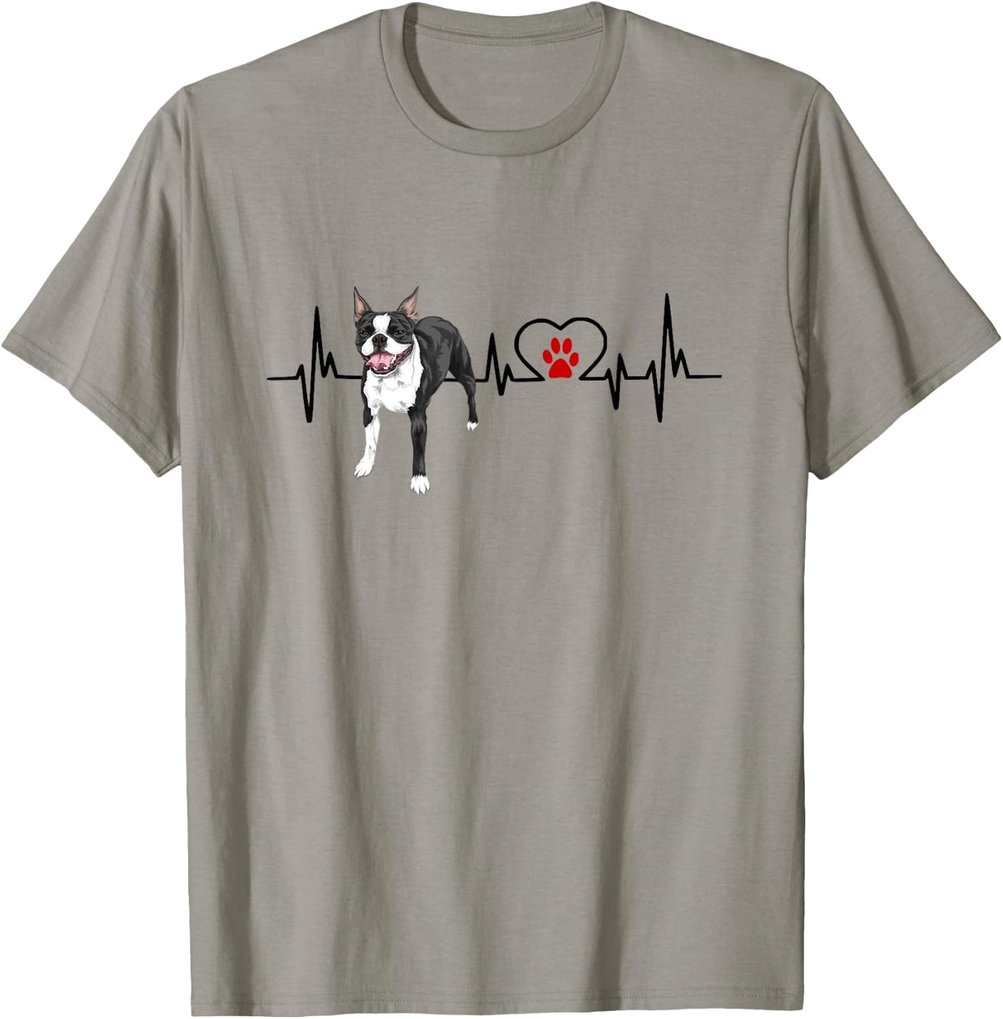 Boston Terrier EKG Heartbeat Heart Line Dog Lovers T-Shirt - T-Shirt | Sand
