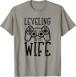 Video Game Engagement Leveling Up to Wife Funny Bride Gamer T-Shirt - T-Shirt | Sand
