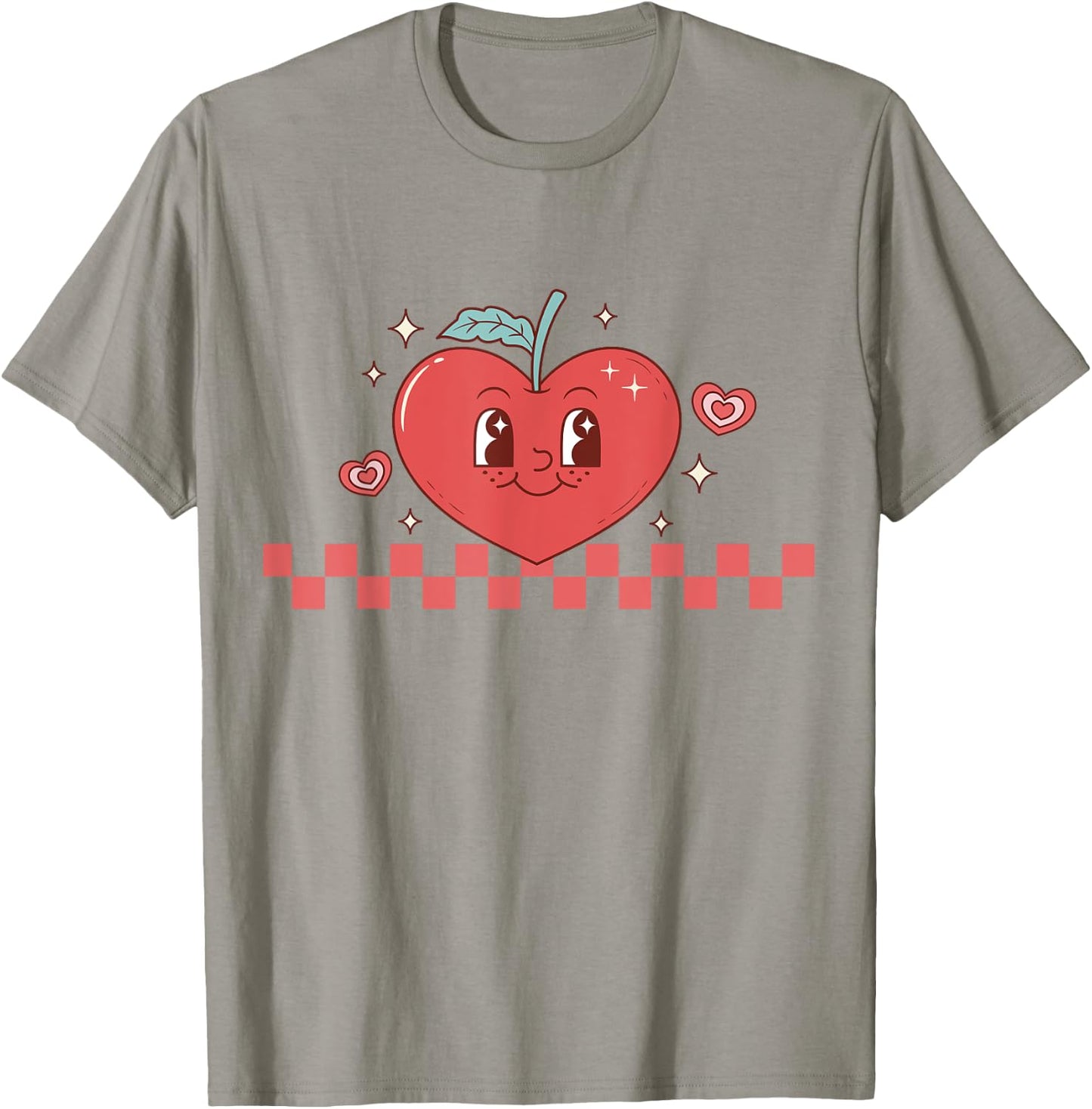 Cute Retro Checkered Apple with Face Teacher Heart Trendy Women Kids T-Shirt - T-Shirt | Sand