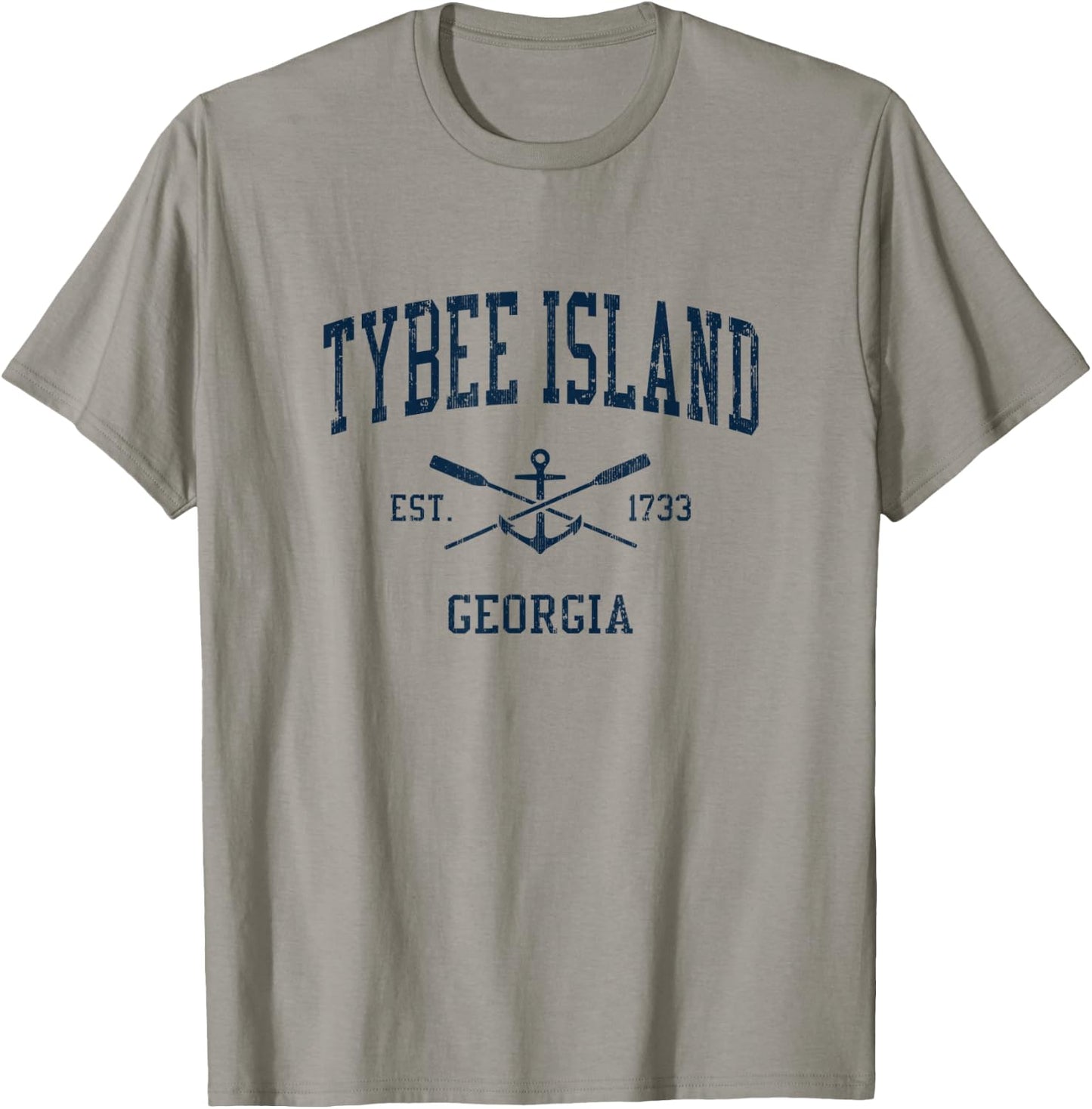 Tybee Island GA Vintage Navy Crossed Oars & Boat Anchor T-Shirt - T-Shirt | Sand