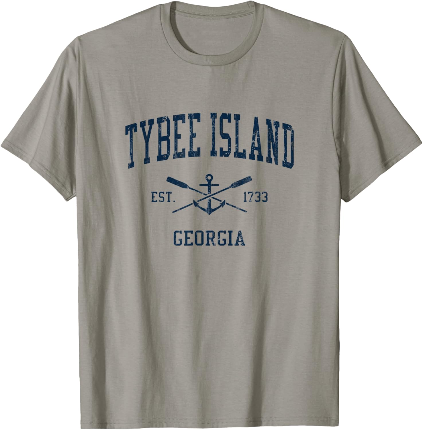 Tybee Island GA Vintage Navy Crossed Oars & Boat Anchor T-Shirt - T-Shirt | Sand