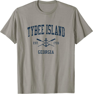 Tybee Island GA Vintage Navy Crossed Oars & Boat Anchor T-Shirt - T-Shirt | Sand