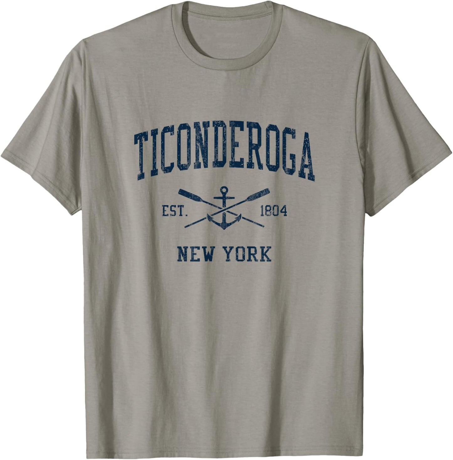 Ticonderoga NY Vintage Navy Crossed Oars & Boat Anchor T-Shirt - T-Shirt | Sand