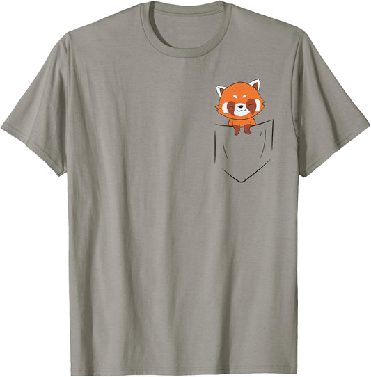 Cute Red Panda In Pocket Red Panda Bear Pocket T-Shirt - T-Shirt | Sand