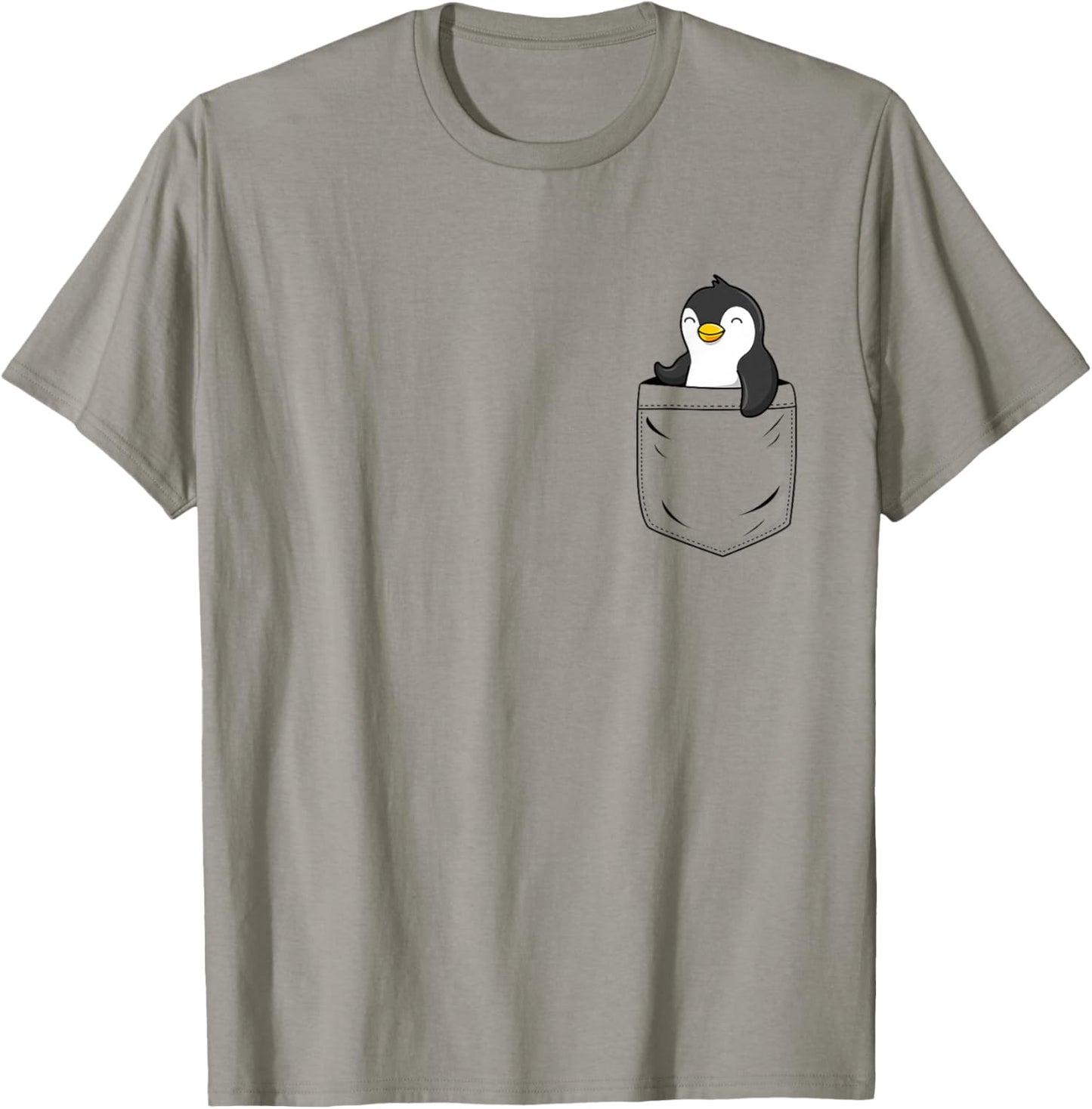 Penguin Lovers Cute Funny Penguin In Pocket , Small, Grey T-Shirt - T-Shirt | Sand