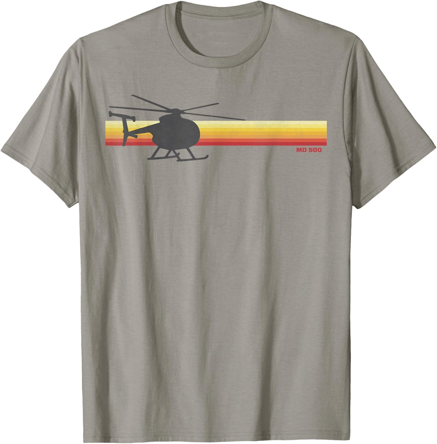 MD 500 Vintage Helicopter Pilot Silhouette Sunset Hughes 500 T-Shirt - T-Shirt | Sand