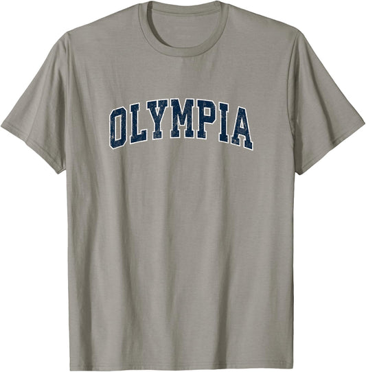 Olympia Washington WA Vintage Sports Design Navy Design T-Shirt - T-Shirt | Sand