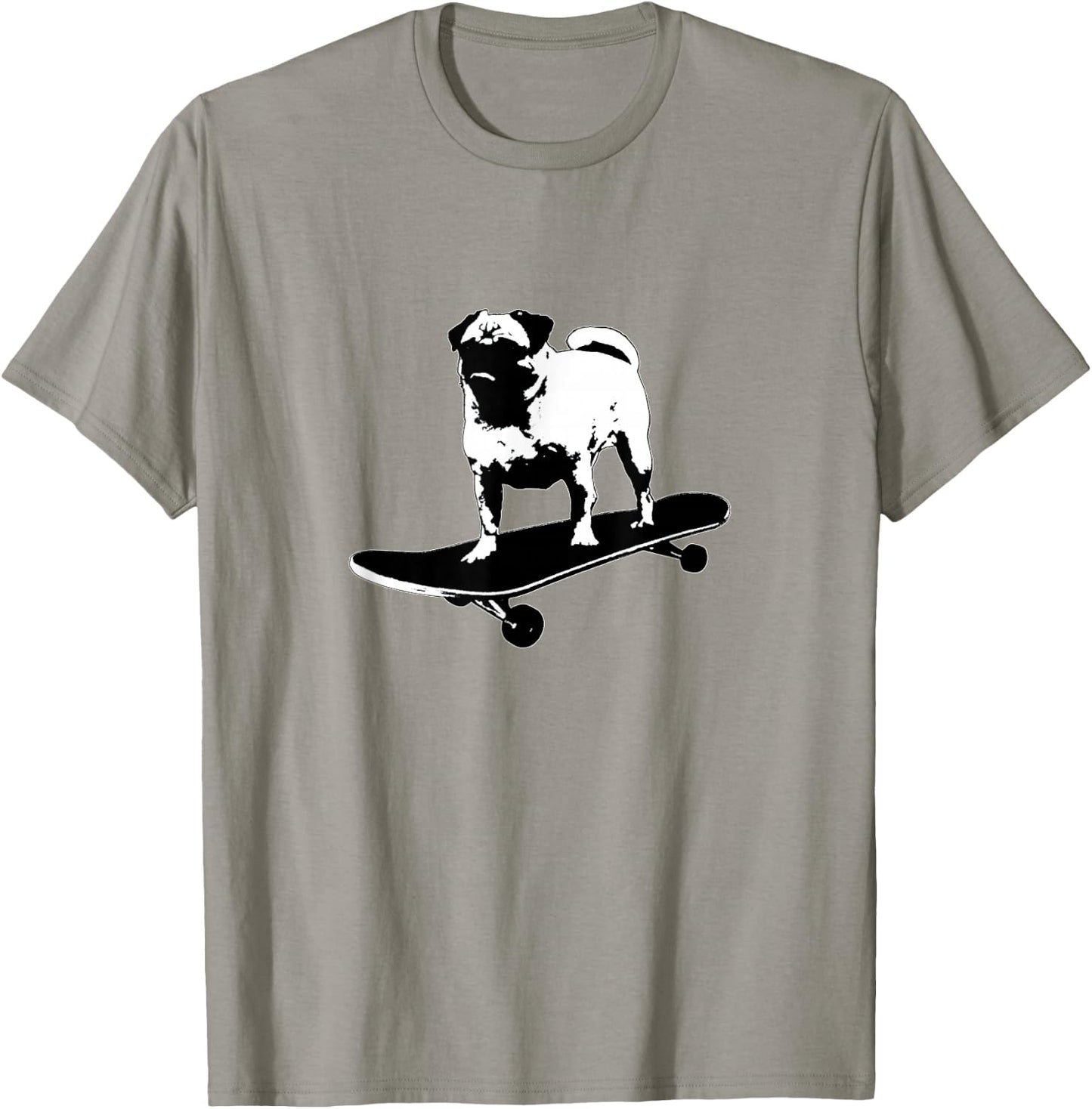Pug on a Skateboard Black & White Lithograph Style Funny Dog Men Women Girls Kids T-Shirt - T-Shirt | Sand