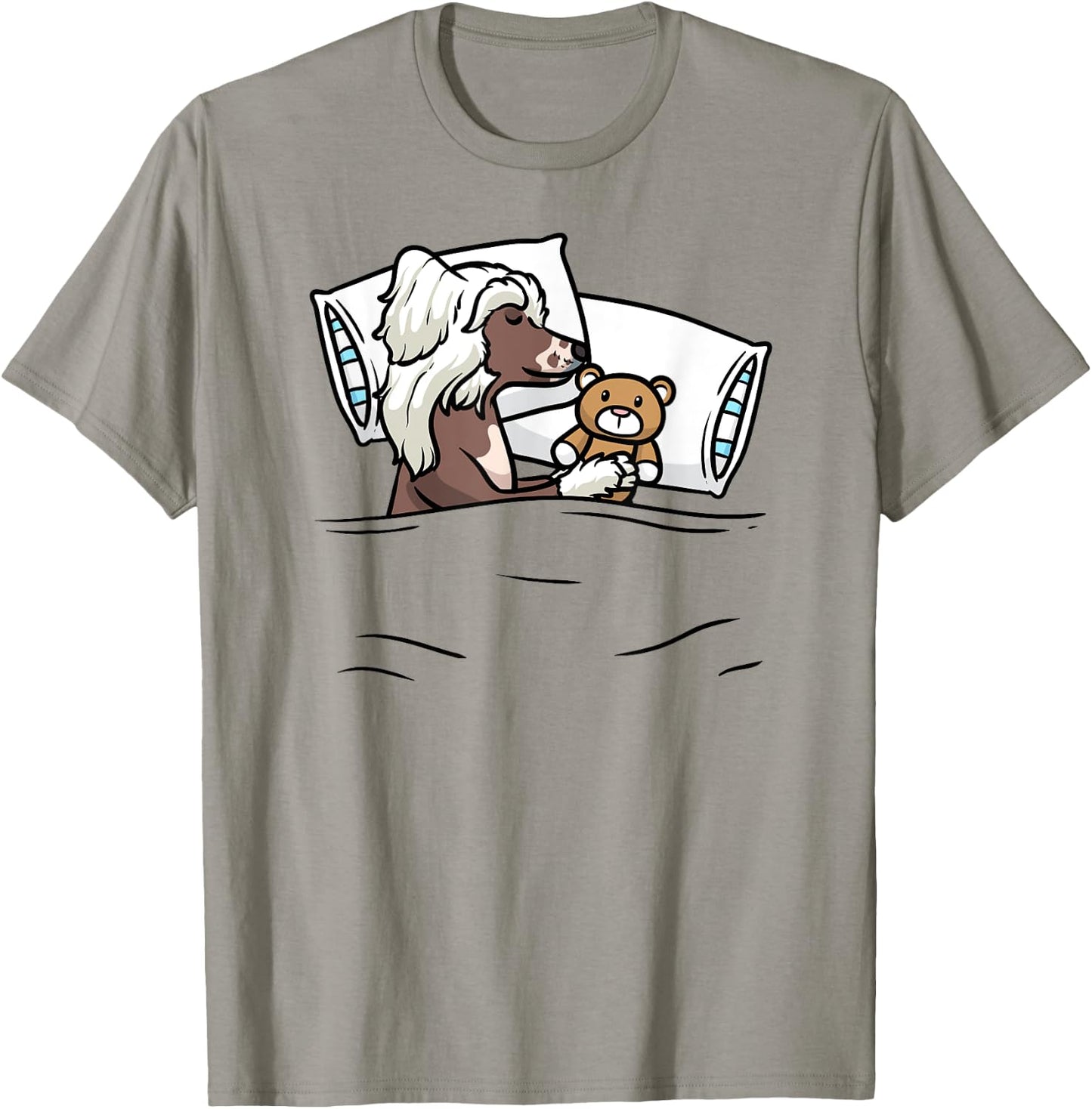 Sleeping Chinese Crested Dog With Stuffed Animal T-Shirt - T-Shirt | Sand