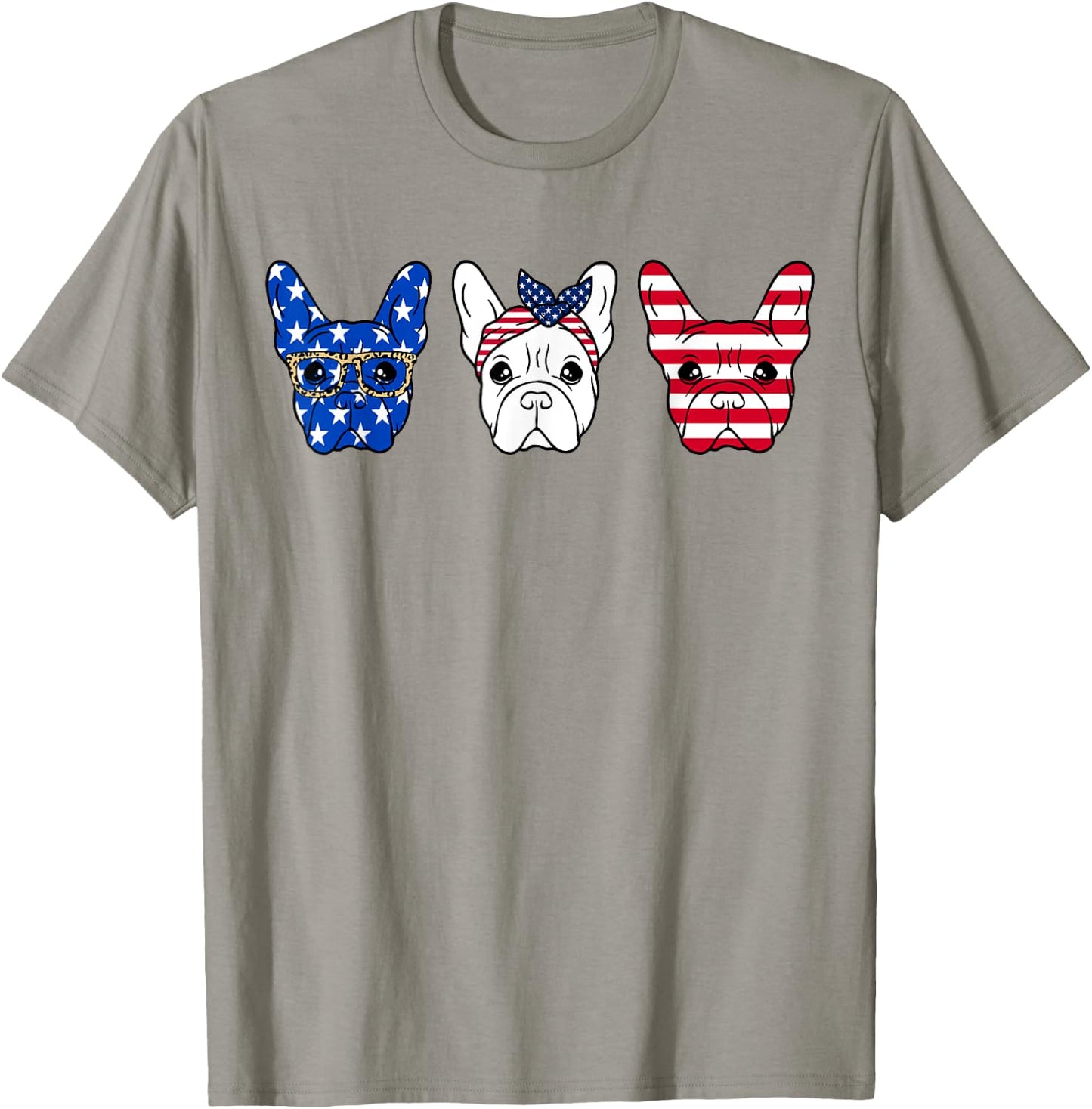 French Bulldog American Flag Patriotic Frenchie Bulldog T-Shirt - T-Shirt | Sand