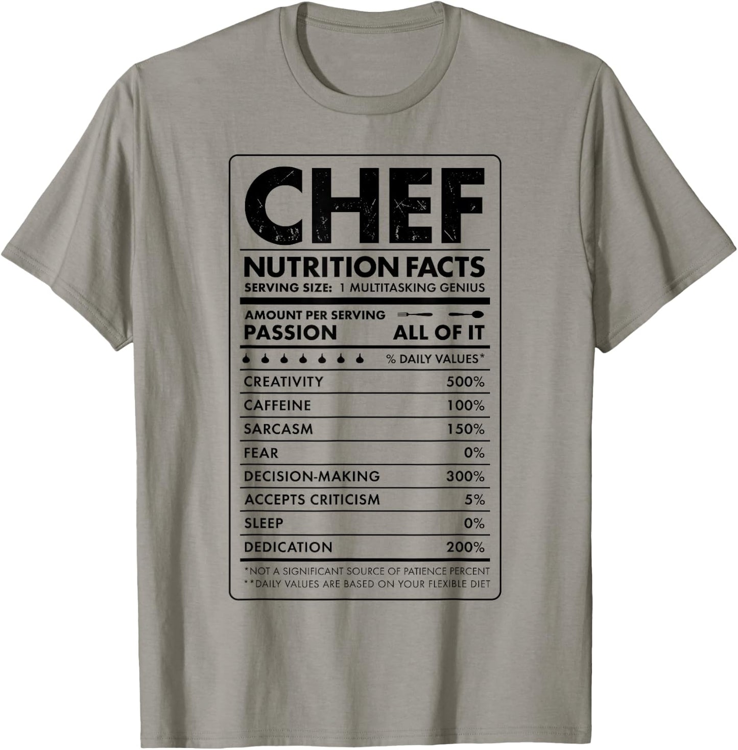Chef Nutrition Facts Funny Cook Men Women Vintage Cooking T-Shirt - T-Shirt | Sand