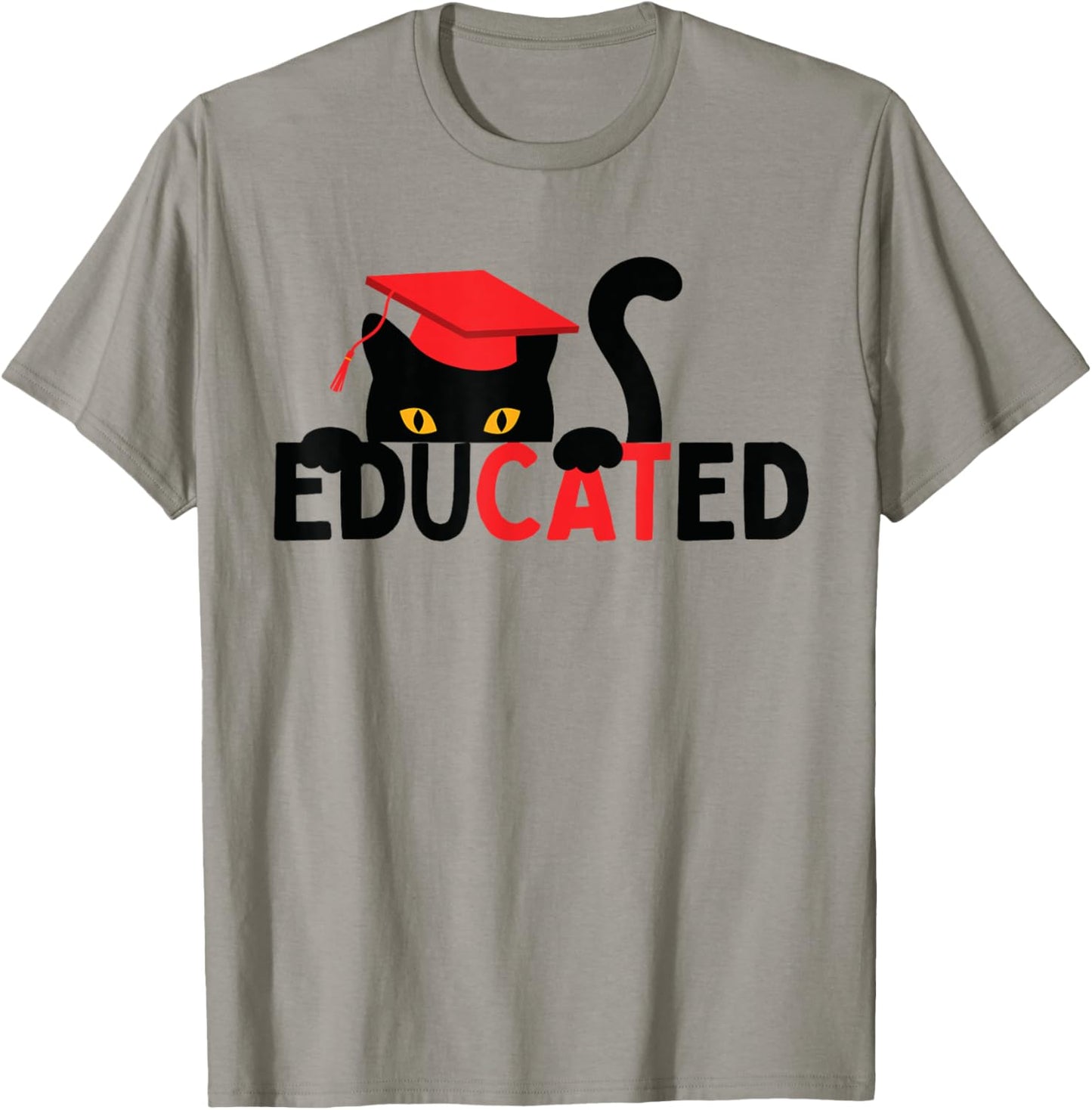 Educated Cat in Graduation Cap Funny Grad T-Shirt - T-Shirt | Sand