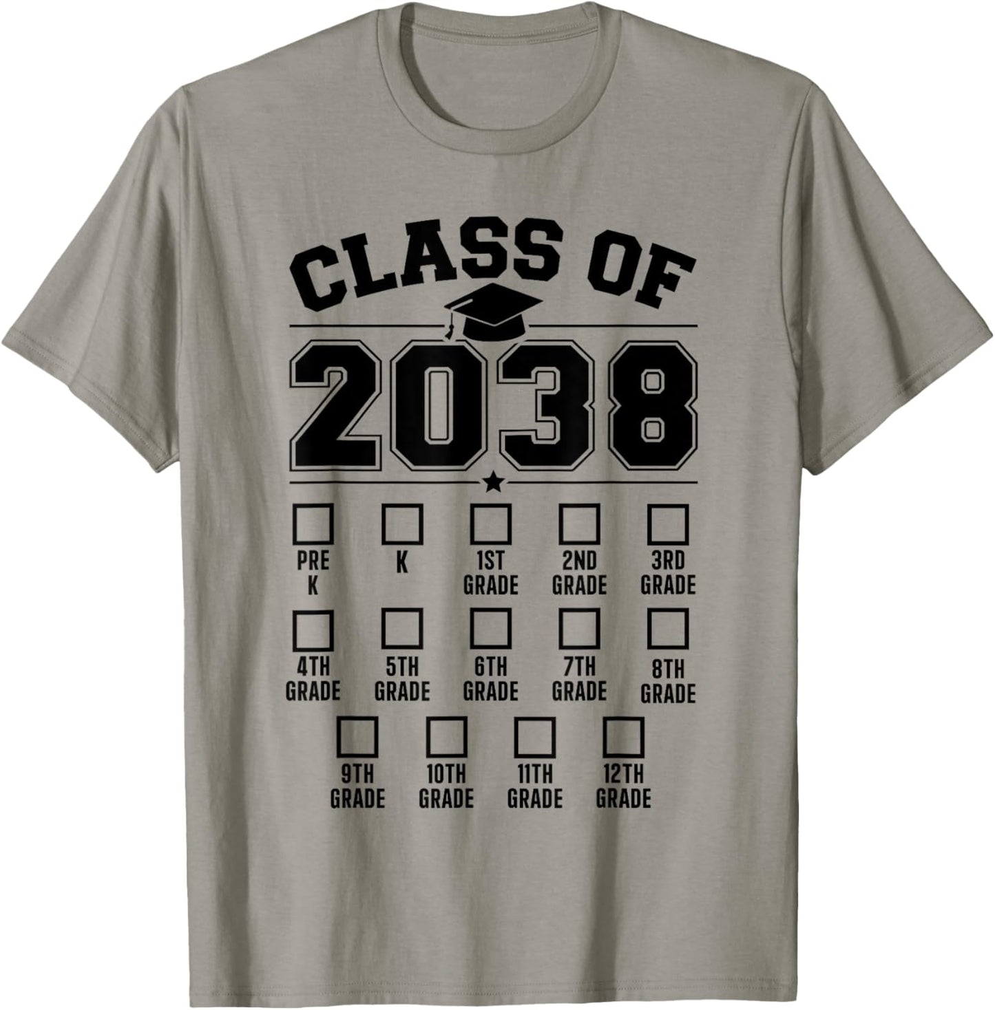 Class of 2038 grow with me checklist pre-k to 12th grade T-Shirt - T-Shirt | Sand