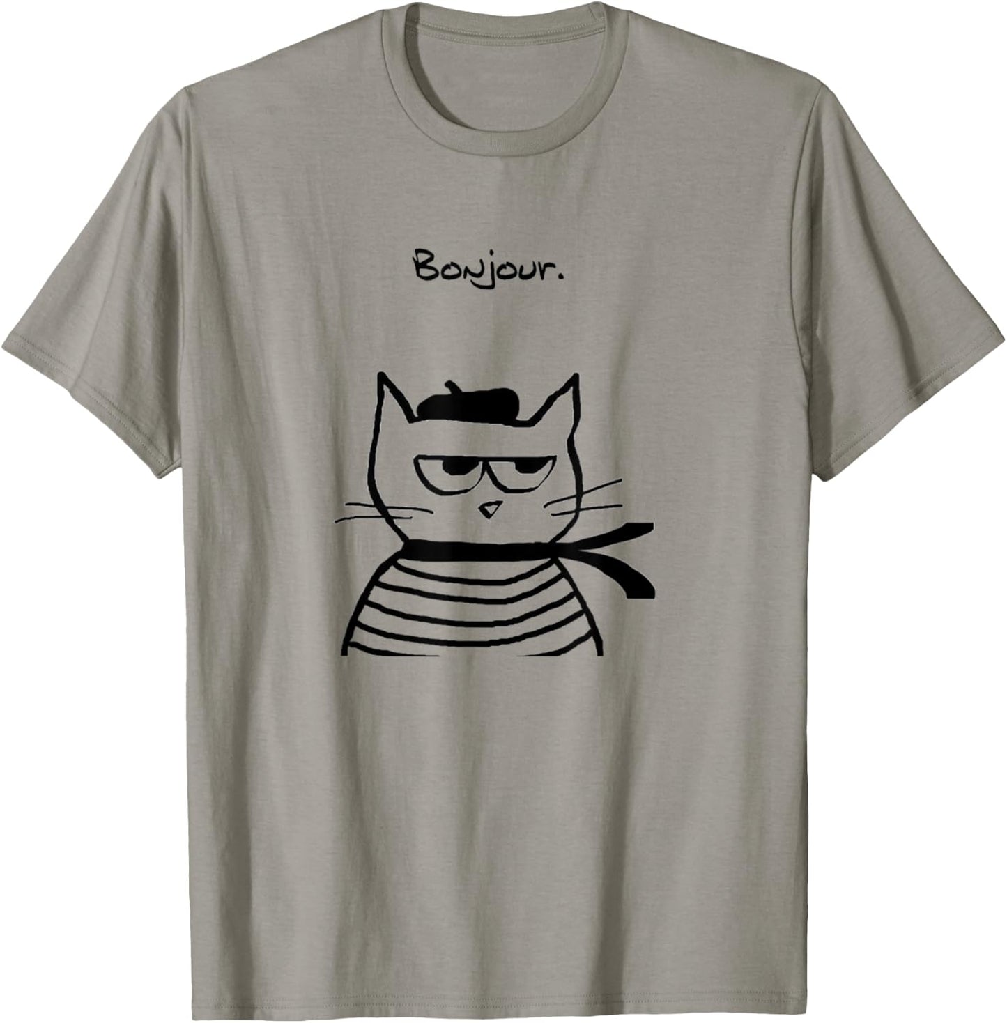 Bonjour French Cat Funny T-Shirt - T-Shirt | Sand