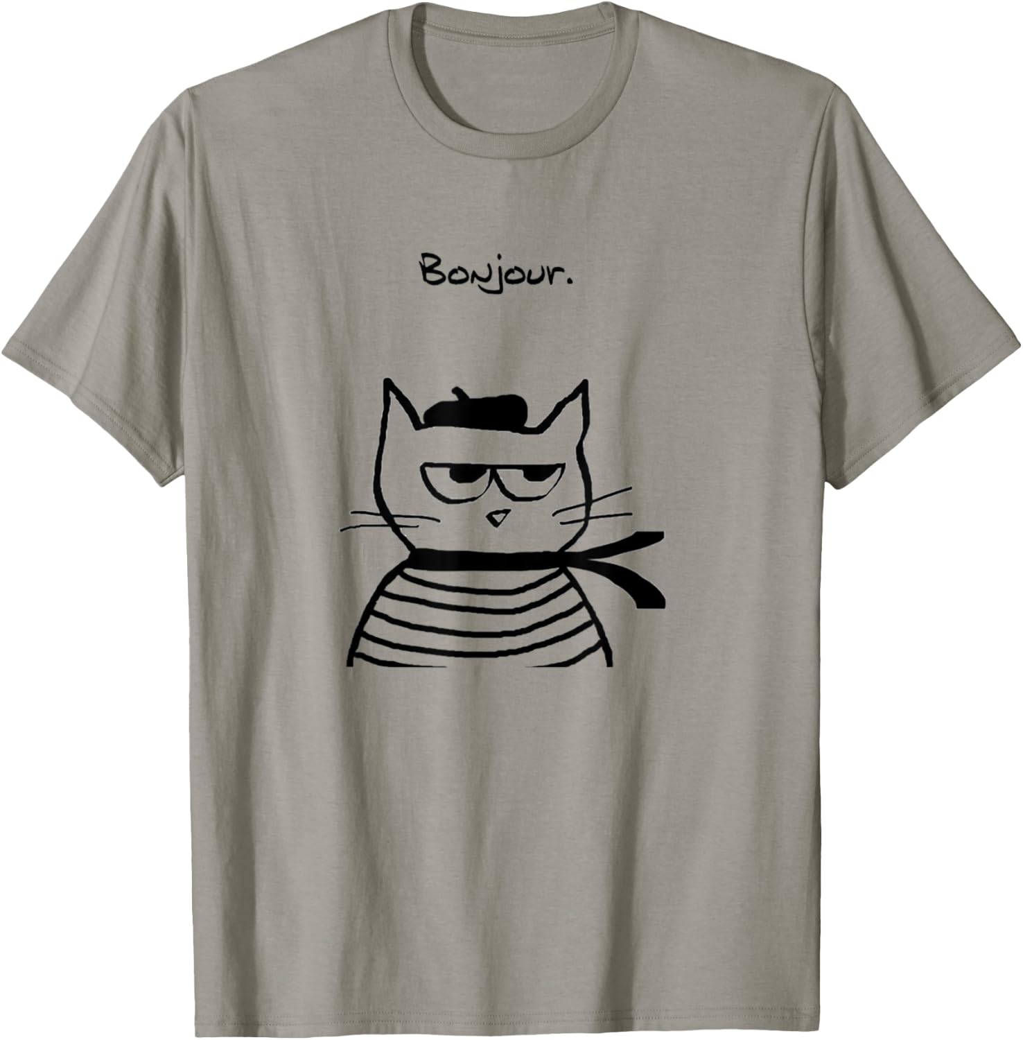 Bonjour French Cat Funny T-Shirt - T-Shirt | Sand