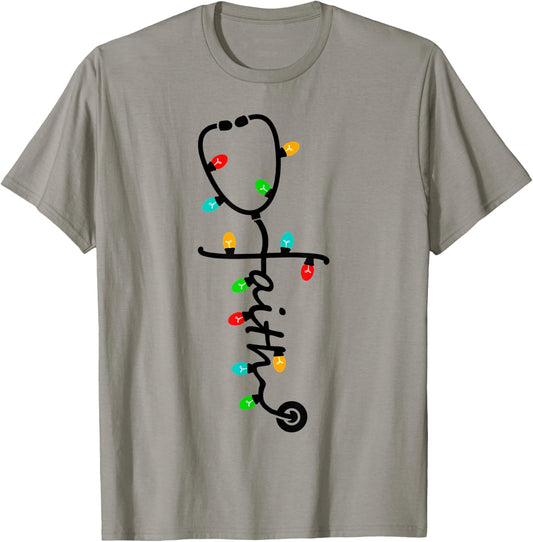 Nurse Gift Nursing Christ Christmas Xmas Lights T-Shirt - T-Shirt | Sand