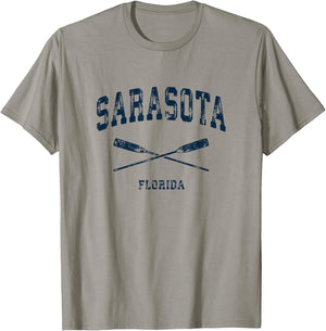Sarasota Florida Vintage Nautical Crossed Oars Navy T-Shirt - T-Shirt | Sand
