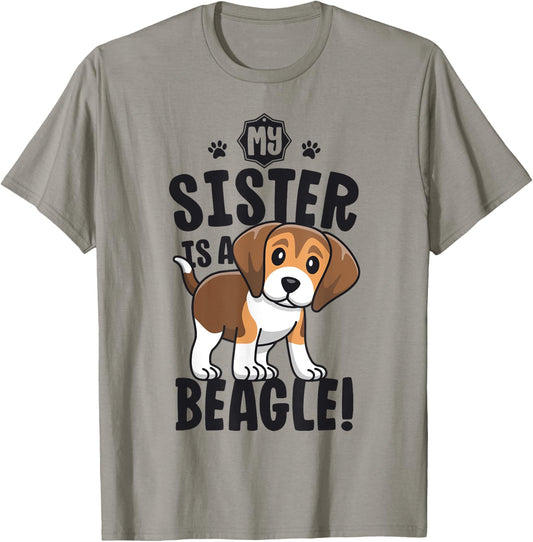 My Sister Is A Beagle Shirt Kids Beagle Shirt Girl Dog Gift T-Shirt - T-Shirt | Sand