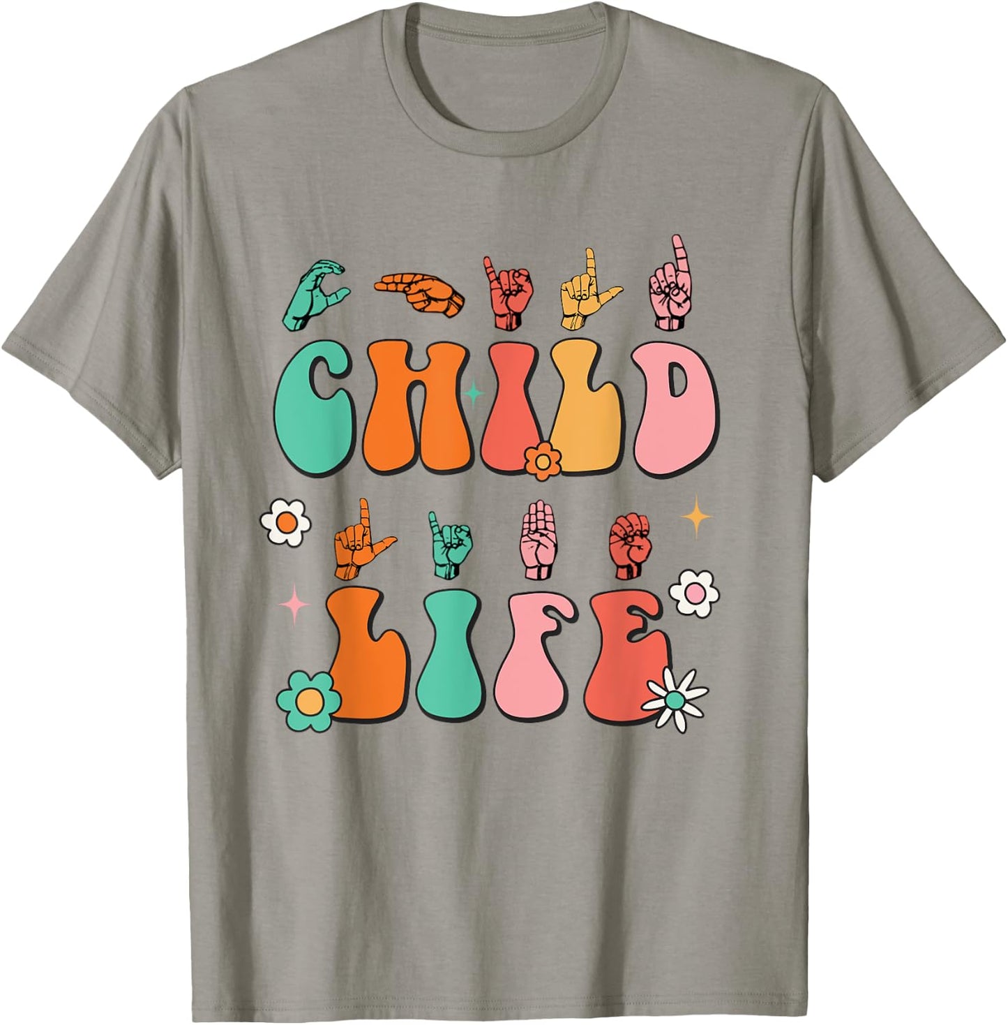 Retro Child Life ASL Play Therapy CLS Child Life Specialist T-Shirt - T-Shirt | Sand