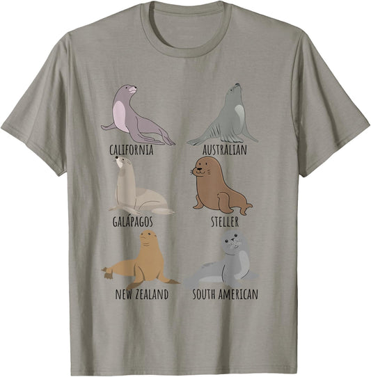 Seal Species Collection For Sea Lion Animal Lovers Biologist T-Shirt - T-Shirt | Sand