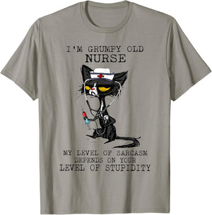 I'm Grumpy Old Nurse My Level Of Sarcasm Cat Nurse Women T-Shirt - T-Shirt | Sand