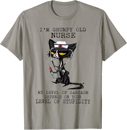 I'm Grumpy Old Nurse My Level Of Sarcasm Cat Nurse Women T-Shirt - T-Shirt | Sand
