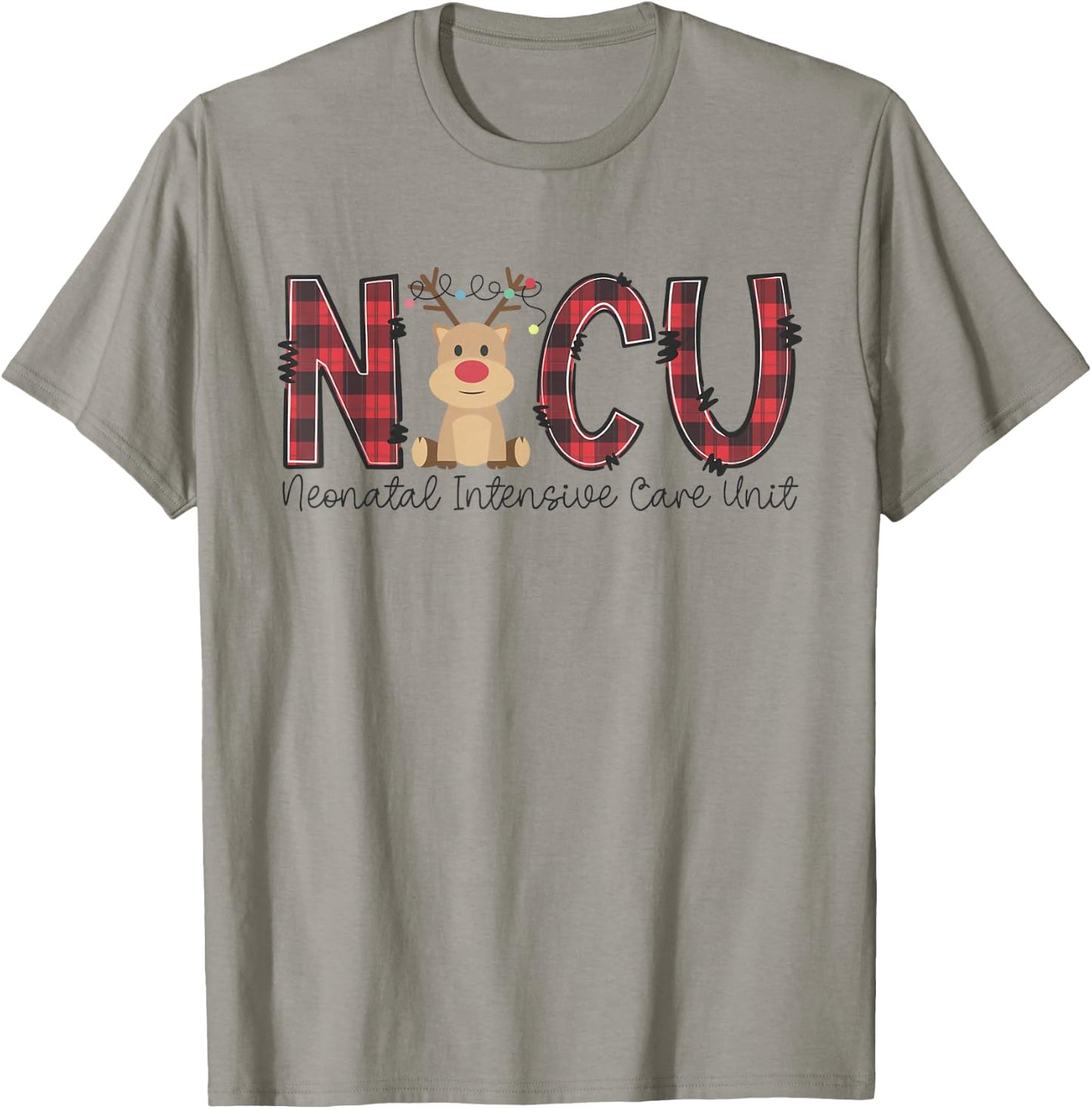 NICU Nurse Christmas Reindeer Neonatal Intensive Care Unit T-Shirt - T-Shirt | Sand