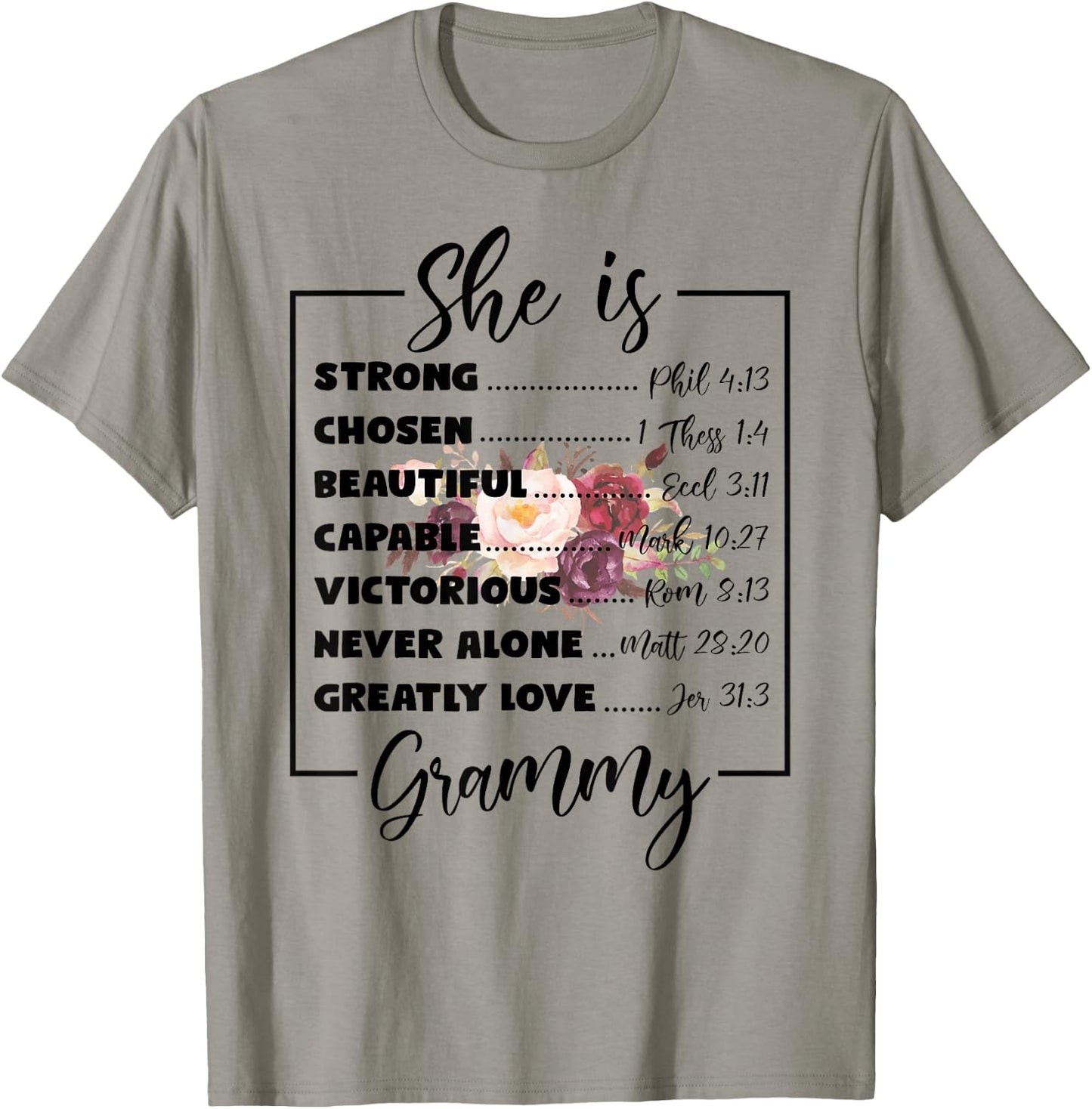 Flower She Is Grammy Christian Mothers Day Religious Women T-Shirt - T-Shirt | Sand