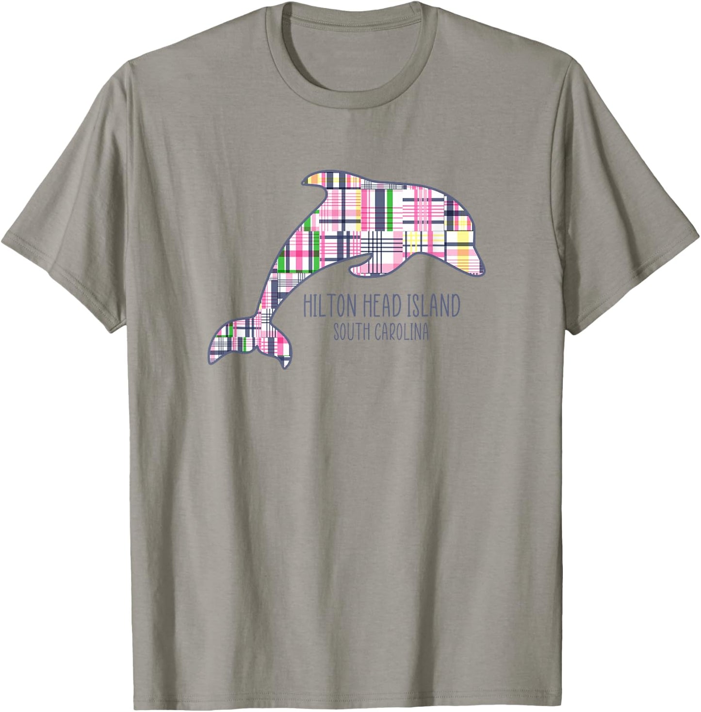 Kids Hilton Head Island South Carolina Preppy Plaid Dolphin T-Shirt - T-Shirt | Sand