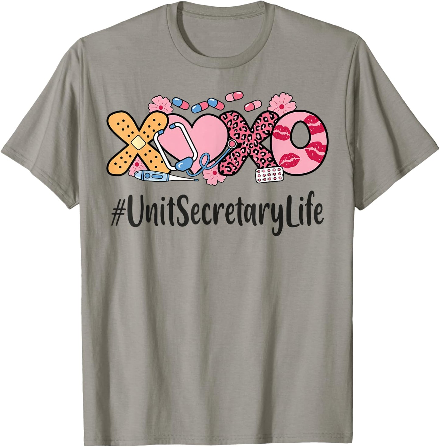 Unit Secretary Valentines Day Women Stethoscope Appreciation T-Shirt - T-Shirt | Sand