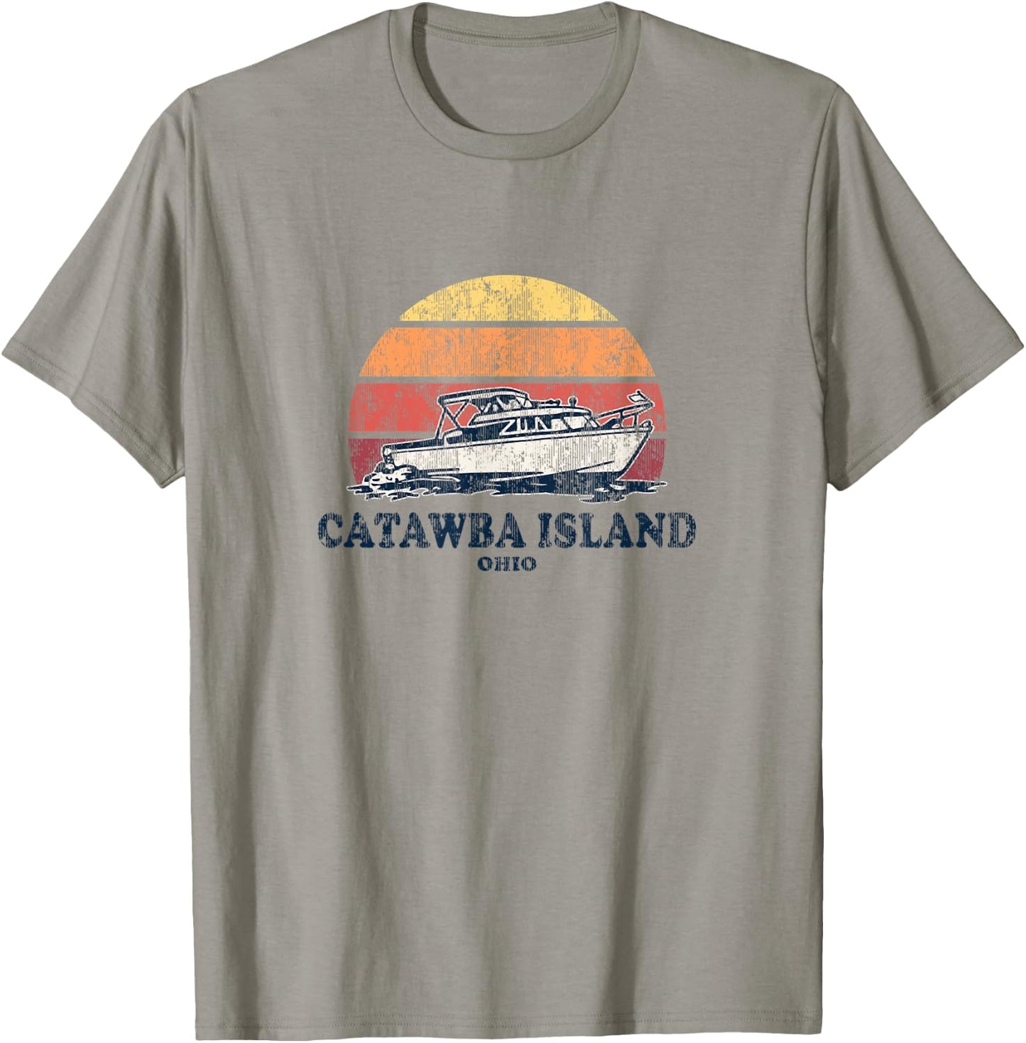 Catawba Island OH Vintage Boating 70s Retro Boat Design T-Shirt - T-Shirt | Sand