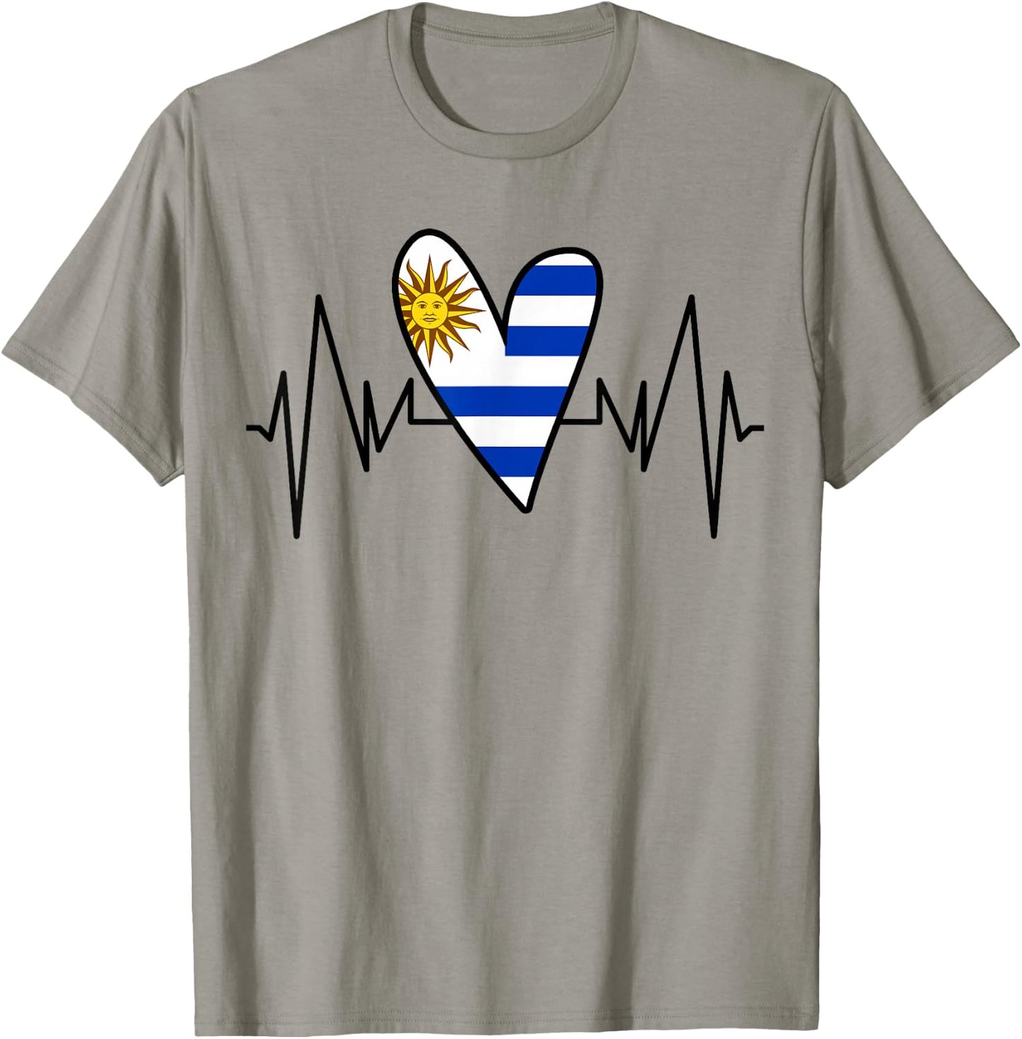 Uruguayan Flag Heartbeat EKG Heart T-Shirt - T-Shirt | Sand